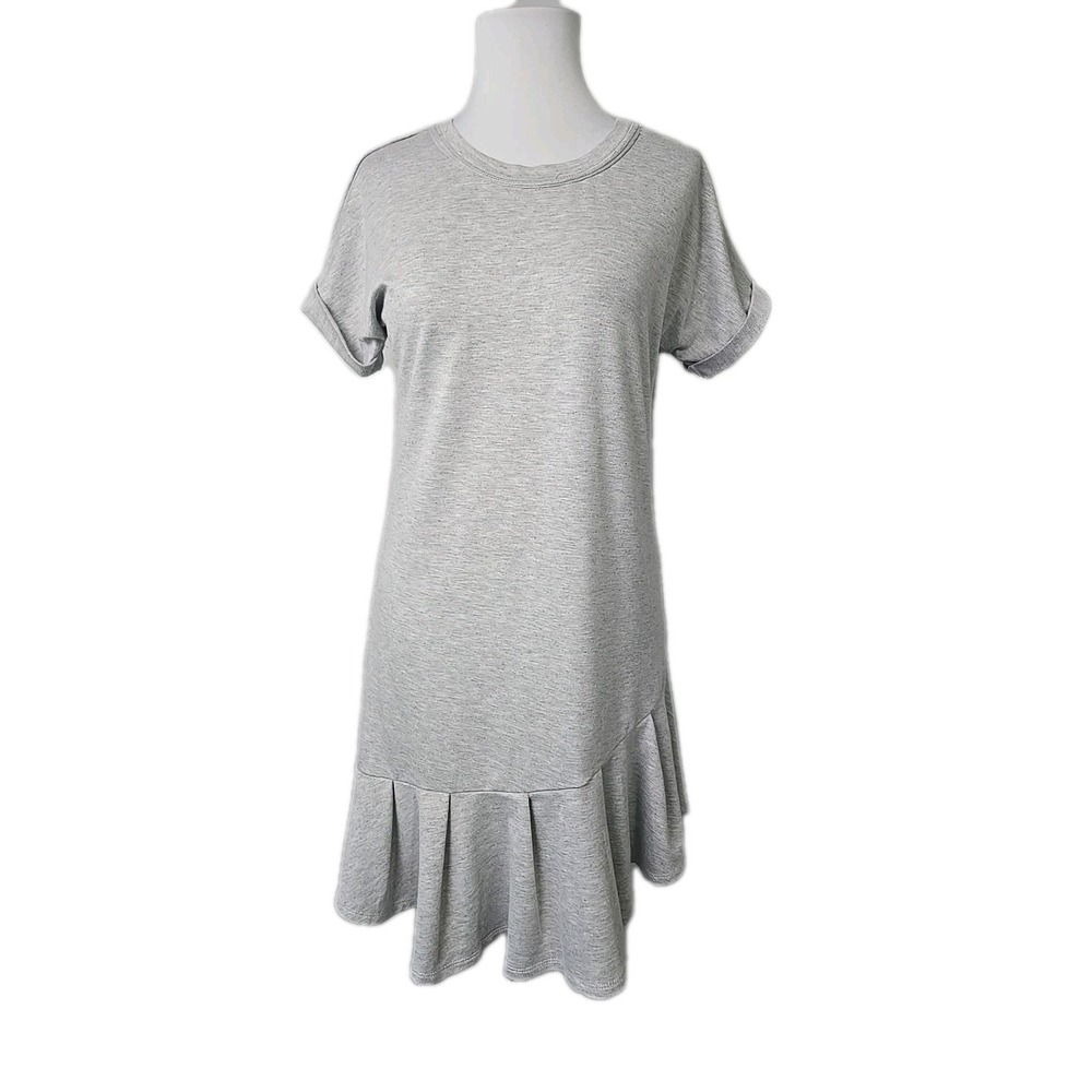 Sam Edelman Gray Sweatshirt Dress XS Short Sleeve Ruffle Hem